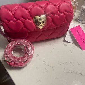 Betsey Johnson Pink Quilted Heart Bag